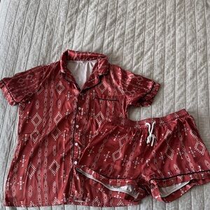 Silk burnt orange Geo Print Pajama Set - Brand Unspecified